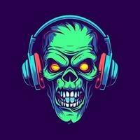 Dive into the world of the living dead with a zombie jamming out in headphones, a unique and captivating illustration vector