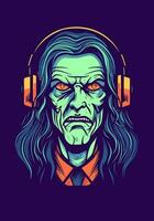 Groove to the beats of the undead with a zombie wearing headphones in this captivating illustration vector