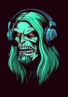 Dive into the world of the living dead with a zombie jamming out in headphones, a unique and captivating illustration vector