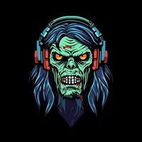 Dive into the world of the living dead with a zombie jamming out in headphones, a unique and captivating illustration vector