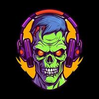 desatraillar el musical muertos vivientes con un zombi deportivo auriculares en esta Relajado dibujado a mano ilustración vector