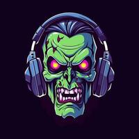 Groove to the beats of the undead with a zombie wearing headphones in this captivating illustration vector