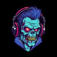 desatraillar el musical muertos vivientes con un zombi deportivo auriculares en esta Relajado dibujado a mano ilustración vector