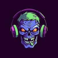 Groove to the beats of the undead with a zombie wearing headphones in this captivating illustration vector