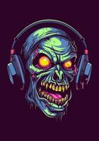 Dive into the world of the living dead with a zombie jamming out in headphones, a unique and captivating illustration vector