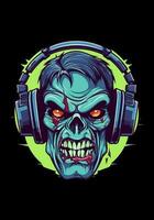 ranura a el late de el muertos vivientes con un zombi vistiendo auriculares en esta cautivador ilustración vector