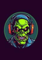 Groove to the beats of the undead with a zombie wearing headphones in this captivating illustration vector