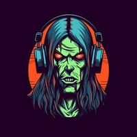 bucear dentro el mundo de el vivo muerto con un zombi interferencia fuera en auriculares, un único y cautivador ilustración vector