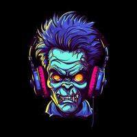 Groove to the beats of the undead with a zombie wearing headphones in this captivating illustration vector