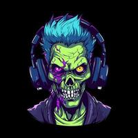 desatraillar el musical muertos vivientes con un zombi deportivo auriculares en esta Relajado dibujado a mano ilustración vector