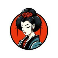 Exquisite Japanese geisha girl illustration with hand-drawn details for captivating logo designs that evoke elegance and grace vector