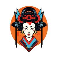 abrazo el belleza y misterio de japonés cultura con un dibujado a mano geisha niña ilustración, ideal para cautivador logo diseños con un toque de tradicion vector