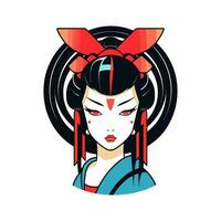 abrazo el belleza y misterio de japonés cultura con un dibujado a mano geisha niña ilustración, ideal para cautivador logo diseños con un toque de tradicion vector