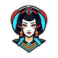 japanese geisha girl hand drawn logo design illustration vector