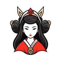 Exquisite Japanese geisha girl illustration with hand-drawn details for captivating logo designs that evoke elegance and grace vector
