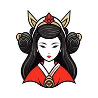 Exquisite Japanese geisha girl illustration with hand-drawn details for captivating logo designs that evoke elegance and grace vector