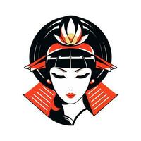 Exquisite Japanese geisha girl illustration with hand-drawn details for captivating logo designs that evoke elegance and grace vector