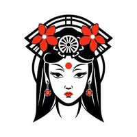 Exquisite Japanese geisha girl illustration with hand-drawn details for captivating logo designs that evoke elegance and grace vector