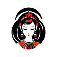 abrazo el belleza y misterio de japonés cultura con un dibujado a mano geisha niña ilustración, ideal para cautivador logo diseños con un toque de tradicion vector