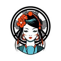 Exquisite Japanese geisha girl illustration with hand-drawn details for captivating logo designs that evoke elegance and grace vector