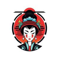 Exquisite Japanese geisha girl illustration with hand-drawn details for captivating logo designs that evoke elegance and grace vector