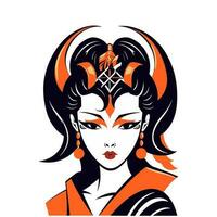 abrazo el belleza y misterio de japonés cultura con un dibujado a mano geisha niña ilustración, ideal para cautivador logo diseños con un toque de tradicion vector