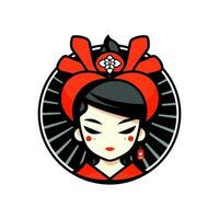 Intricately hand drawn Japanese geisha girl illustration, perfect for creating unique and visually stunning logo designs vector