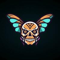 skull butterfly wings illustration hand drawn logo design vector