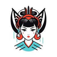 Exquisito japonés geisha niña ilustración con dibujado a mano detalles para cautivador logo diseños ese evocar elegancia y gracia vector