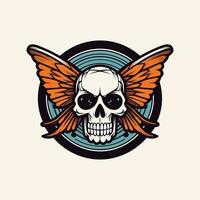 skull butterfly wings illustration hand drawn logo design vector