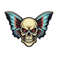 skull with butterfly wings illustration hand drawn logo design vector