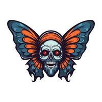 skull with butterfly wings illustration hand drawn logo design vector