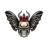 A captivating hand-drawn logo design featuring a skull with intricate wings, exuding edgy and rebellious vibes vector