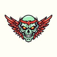 A captivating hand-drawn logo design featuring a skull with intricate wings, exuding edgy and rebellious vibes vector
