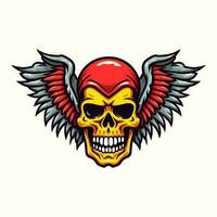 A captivating hand-drawn logo design featuring a skull with intricate wings, exuding edgy and rebellious vibes vector