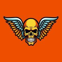 A captivating hand-drawn logo design featuring a skull with intricate wings, exuding edgy and rebellious vibes vector