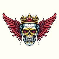 skull wings and flower illustration hand drawn logo design vector