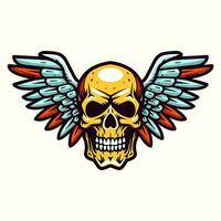 A captivating hand-drawn logo design featuring a skull with intricate wings, exuding edgy and rebellious vibes vector