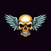 A captivating hand-drawn logo design featuring a skull with intricate wings, exuding edgy and rebellious vibes vector