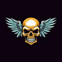 A captivating hand-drawn logo design featuring a skull with intricate wings, exuding edgy and rebellious vibes vector