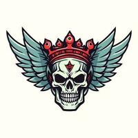 skull wings illustration hand drawn logo design vector