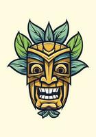 wooden tiki mask tribal hand drawn logo design illustration vector