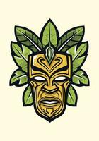 wooden tiki mask tribal hand drawn logo design illustration vector