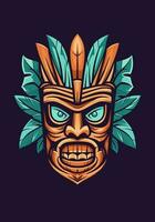 Wooden tiki mask tribal logo, hand drawn with intricate details. A captivating blend of culture, art, and identity for your brand vector