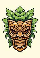 wooden tiki mask tribal hand drawn logo design illustration vector