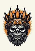 Viking skull warrior hand drawn logo design illustration vector