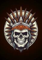 A captivating hand drawn logo design illustration featuring a skull warrior. Perfect for expressing power, courage, and resilience vector