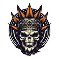 A striking hand drawn logo design illustration of a skull warrior, evoking a sense of intensity, determination, and fearless spirit vector