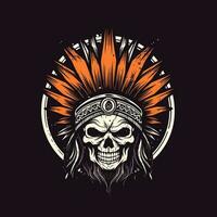 A captivating hand drawn logo design illustration featuring a skull warrior. Perfect for expressing power, courage, and resilience vector