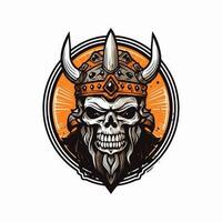 Viking skull warrior hand drawn logo design illustration vector